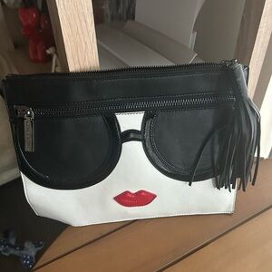 Alice + Olivia Black and White Clutch with Red Accent